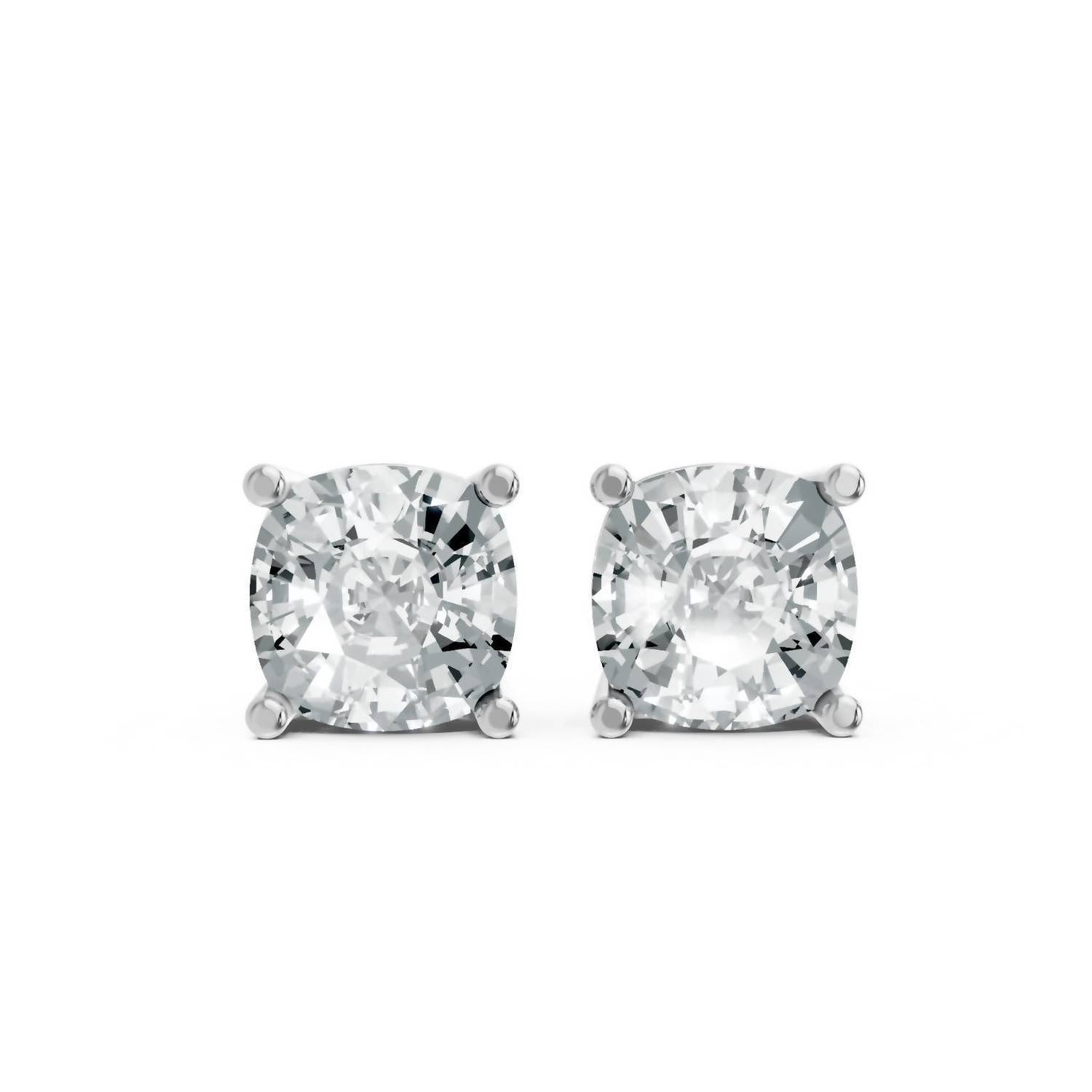 New Aamiaa Women's Cushion Shape 4 Prong Push Back Studs In Rhodium Plated Sterl
